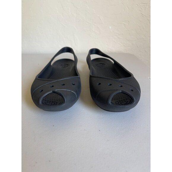 CROCS Farrah Size 6 Black Rubber Slingback Peep Toe Flats - Picture 3 of 6